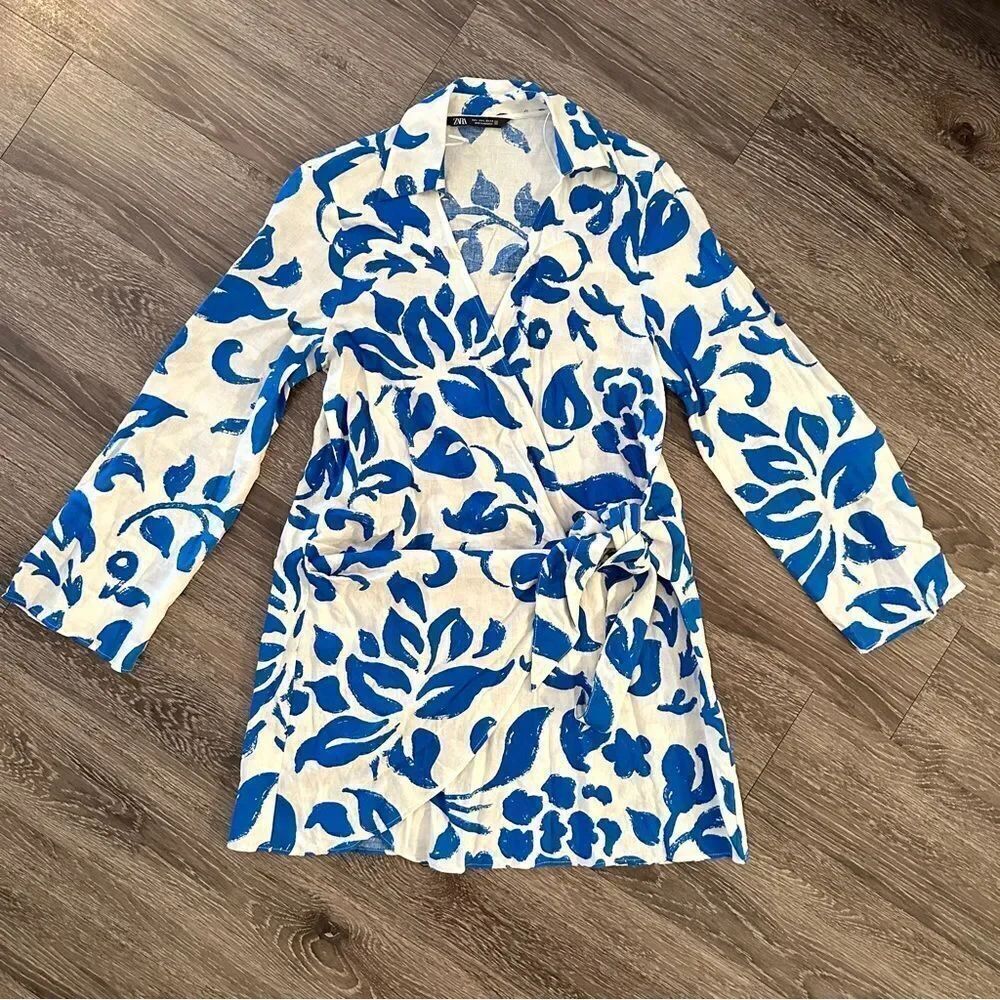 Zara Linen Blend Wrap Dress